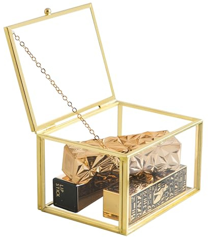 Kendiis Sanllusit Glas-Schmuckschatulle, Vintage, klein, goldfarben, Andenken-Box, Organizer-Box, Schminktisch, Deckel, Heimdekoration, Akzente, dekorative Box für Aufbewahrung, Schmuckstücke, Ringe
