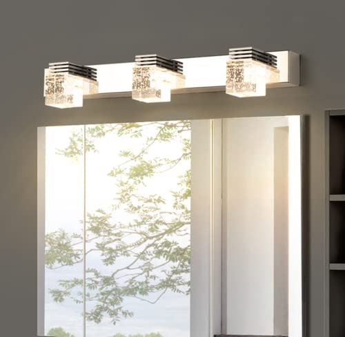 SSNCcNC LED Spiegelleuchte Bad 3 Flammig Kristall Badlampe 45CM Spiegellampe Warmes 9W Weißes 3000K Wasserdichte Schminklicht Badezimmer Lampe Chrom für Badzimmer Spiegelschrank Wandleuchte
