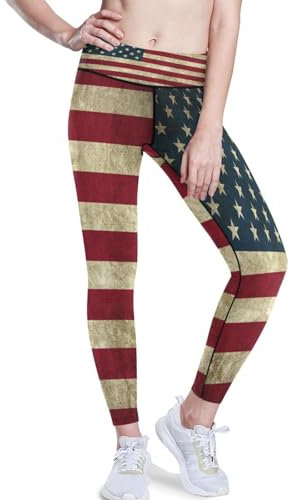 HMZXZ Yoga-Hose für Frauen mit Hoher Taille,Jahrgang Amerika Flagge Fitnessstudio Trainieren Laufen Hose Yoga Leggings für Frauen Usa Flagge