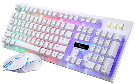 MERRYHAPY Clavier Et Souris USB Mécaniques Lumineux Gamer pour Joueurs, Design Suspendu, Filaire, Blanc, Ensemble Clavier Et Souris D'ordinateur Adapté Maison Et Bureau