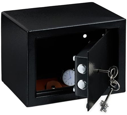 Relaxdays Wandtresor, 2 Schlüssel, Doppelbolzenverriegelung, Wand & Boden, HBT: 17x23x17 cm, Tresor für zuhause, schwarz