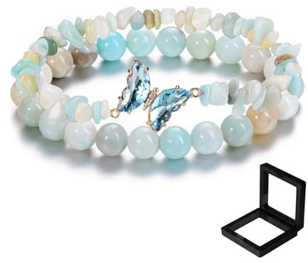 MUNSKT Kristall Armbänder, Naturstein Heilung Kristall Schmetterling Armbänder für Frauen Mädchen, Heilung Perlen Armbänder für Frauen Mädchen, Relief Spirituelle Geschenke für Geburtstag Weihnachten