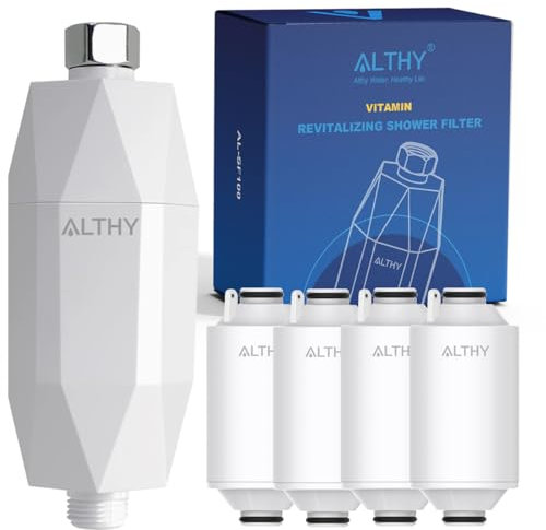 ALTHY Vitamina C Rivitalizzante Filtro Doccia, Riduce cloro, Metalli Pesanti e Ammorbidisce l'acqua Dura - Previene Pelle Secca e Pruriginosa, Caduta dei Capelli e Forfora (Include 4 Filtri)