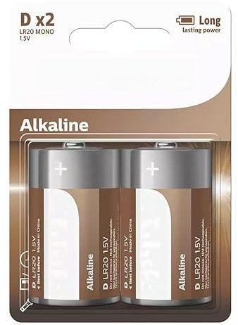 Lot de 2 Piles alcalines D/LR20 avec 30% de durabilité en Plus, idéales pour Les appareils de Tous Les Jours à Forte consommation.