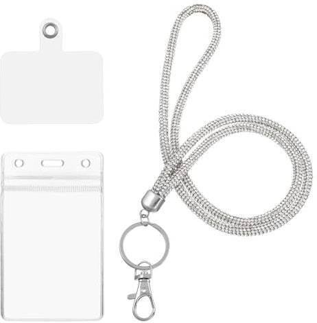 YQQYG Handy Lanyard Glitzer, Kartenhalter Trageband, Schlüsselband Strass, Funkelndes Silber Kristall Halsband, Schlüsselanhänger Strass Namenskartenhalter für Ausweishalter Schlüssel
