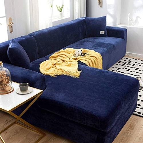 Velvet L Shape Sofa Cover Stretch Elastic Fabric Couch Furniture Protector Easy Fit Thick Protective Cover for 1 Seater (90 140 cm) Beige
