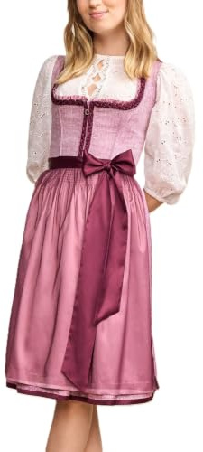 Krüger Dirndl Maryanne 60cm Länge rot Knielang | Elegantes Leinen -Dirndl mit Schlichter Dirndlschürze | Damen