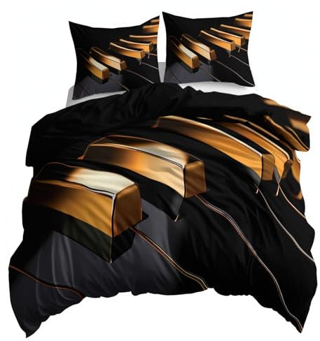 Moderno Morbido Tasti Di Pianoforte Copripiumino Reversibile, Nero Fodera per piumino con Chiusura a Cerniera, Ideale per Biancheria da Letto Decorativa, 220 x 240 cm Set Copripiumino