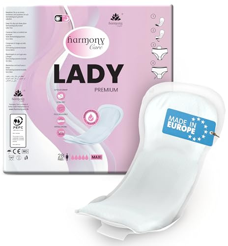 Harmony Care® Lady MAXI Inkontinenzeinlagen für Damen extra stark – saugstarke Inkontinenz Einlagen bei mittlere bis starker Blasenschwäche - auslaufsichere Hygieneeinlagen für die Nacht, 28 Stück