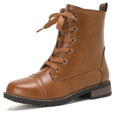 Putu Botines Mujer Cordones Cremallera Tacón Bajo 36-41 | Botines de piel sintética con cordones, cremallera lateral, tacón bajo y suela con relieve para uso diario
