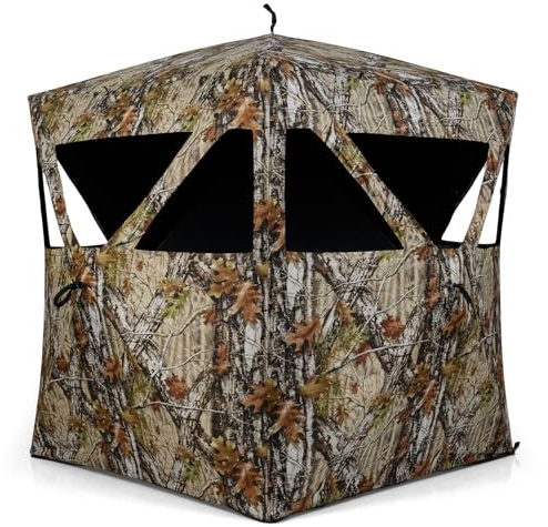 COSTWAY Tente de Chasse pour 2 Personnes, Store de Camouflage avec Fenêtres Coulissantes Silencieuses Panneaux de Sécurité Sac de Transport, Abri Escamotable Portable pour Camping Chasse