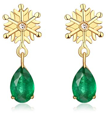 TABOJS Gold Frauenohrringe mit Schneeflockenabdruck und Rettlingstein in Grün 18K Gold Ohrringe
