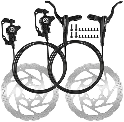 Kit Freni Idraulici per Bici, Set Freni a Disco, eBike Idraulici Bici Anteriore 800mm e Posteriore 1400mm, Doppio Pistone, Pinze in Alluminio, Rotori 160mm per MTB, eBike, BMX, Corsa