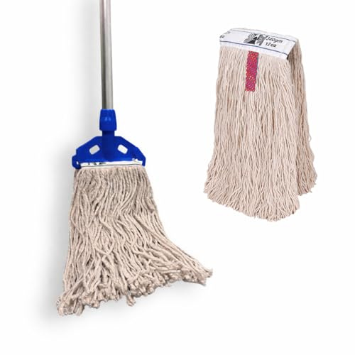 AVERN Industrial Mop Flat Kentucky String Mops 12oz Floor Mop with 2 Reusable Mops & Handle , Heavy Duty Commercial Mops for Home Mall,Factories,Warehouses,Office Stairs Blue