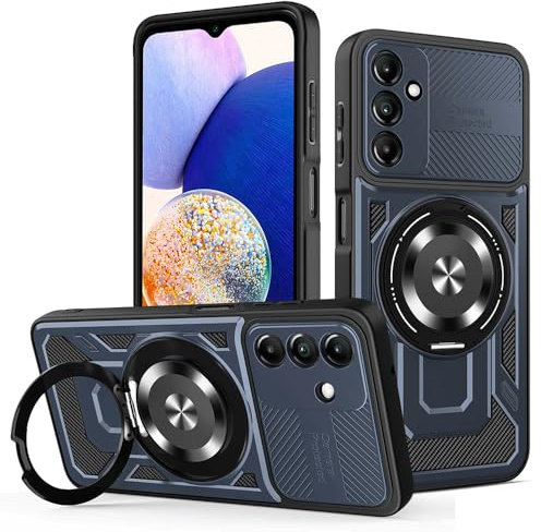 Techsuit für Samsung Galaxy A14 4G, A14 5G Hülle mit Militärischer Schutz, Kameraschutz, Integrierter Ständer, Magnetring Kompatibel, Stoßfest, Verstärkte Ecken, RuggedCam Series, PC TPU Hybrid, Blau