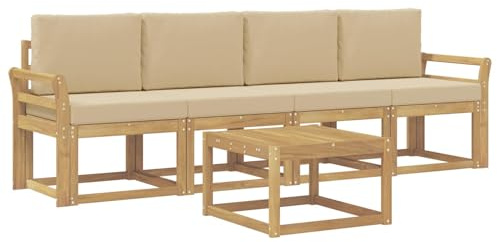 vidaXL Outdoor-Sofagarnitur mit Kissen 5 pcs Weiß und Beige, Garten, modernes Outdoor-Sofa, gemütliche Lounge-Sitzgruppe für Terrasse