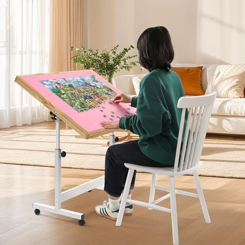 Wooden Jigsaw Puzzle Folding Table for Adults,Jigsaw Puzzle Storage Tilting Table with Wheels & Cover,Portable Board for Games,Gift for Amateur
