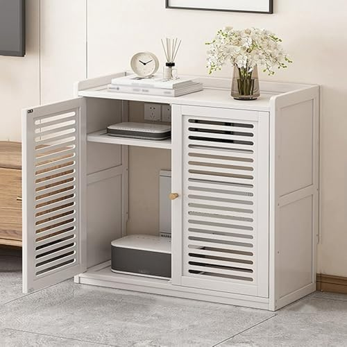 GJPXFR Mobiletto Per Nascondere Router E Modem, Mobile Portaoggetti Multimediale AV, Scatola WiFi Mobiletto Stereo, Porta Modem Da Terra Per Ordinata Dei Cavi(White,2-Tier 59x25x67cm)