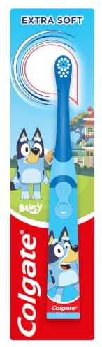 Colgate Kids Bluey Battery Toothbrush, Kids Toothbrush, Small Vibrating Head for Easy Access, Extra Soft Bristles for Gentle Cleaning, Easy On/Off Buttons, Slim Handle, AA Battery Included