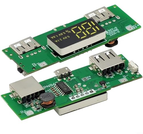 Power Bank mit Digitalanzeige, Dual USB Ausgang 5V/2.4A, Ladeboost für 20000mAh für akku, Kompaktes PCB Ladegerät Bauteil für DIY Elektronik Projekte, Grün(5V 2A 1A)