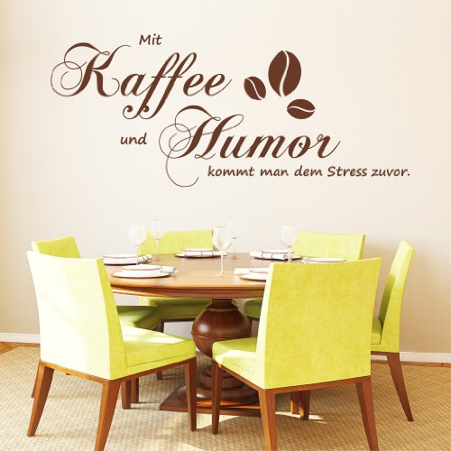 Wandtattoo Loft Küche Mit Kaffee und Humor kommt man dem Stress zuvor Kaffeebohnen Zitat, 30 Farben, 3 Größen