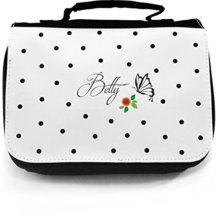 ilka parey wandtattoo-welt Waschtasche Waschbeutel Kulturbeutel Kosmetiktasche Reisewaschtasche cosmeticbag Schmetterling mit Punkten Blume und Name Wunschname wt014