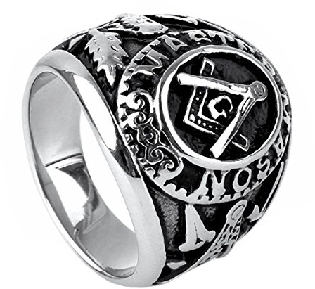 HIJONES Schmuck Herren Edelstahl Herrschsüchtiges Weinlese Freemason Freimaurer Ringe, Schwarz und Silber Größe 57 (18.1)