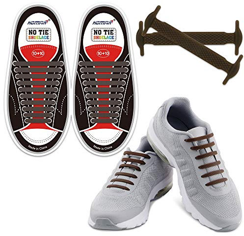 Homar No Tie Lacci per scarpe per bambini e adulti - Impermeabile in silicone elastico piatto Laces Athletic scarpa da corsa con multicolore per Scarpe Sneakerboots bordo e scarpe casual (Adult Size Brown)