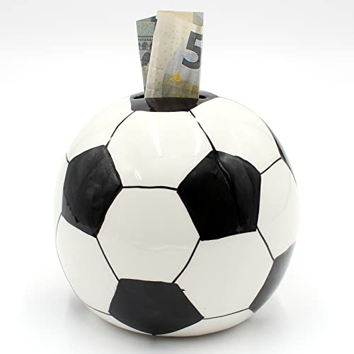 Dekohelden24 W-10018484 - Spardose Fussball in schwarz Weiss, ca. 10 x 10 x 10 cm