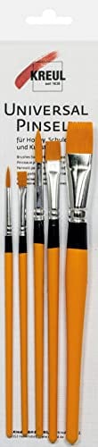 KREUL 723032 - Universalpinsel Synthetics Set, für Hobby, Schule und Kunst, 3 Flachpinsel in den Größen 6, 12 und 16 sowie 2 Rundpinsel in den Größen 4 und 8