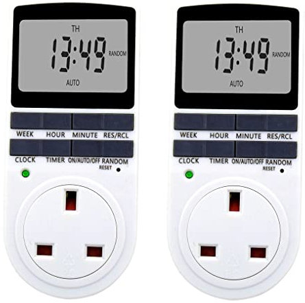 Netagon Home Electric Digital Security Timer Plug in Socket Programmable Switch Timer with with 10 ON-OFF Programs, 12/24 Hour Setting & Auto Recharge (Pack of 2)
