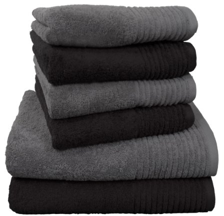 Dyckhoff 0410996150 Handtuchset Brillant, 2 Badetücher / Duschtücher 70 x 140 cm und 4 Handtücher 50 x 100 cm, 6-teilig, schwarz / grau