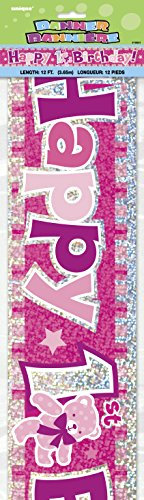Unique Party 12 ft Prism Pink Happy 1st Birthday Banner