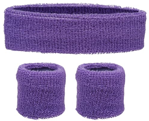 Set Fascia Capelli e Polsini Tennis Antisudore - Accessori Sportivi Neon Anni '80 Festa Pride Stile 1980 Fascia Polso Fascia Capelli Sport Corsa Ginnastica Tennis (Viola)