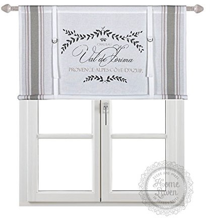 Scheibengardine Raff Gardine Raffrollo Vorhang 'Provence' 140 x 90 cm (BxH) weiß beige rosa mit Aufdruck Baumwolle Landhaus Shabby French Vintage Retro Antik Nostalgie
