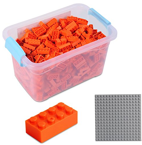 Bausteine - 520 Stück, Kompatibel zu Allen Anderen Herstellern - Inklusive Box und Grundplatte, Orange