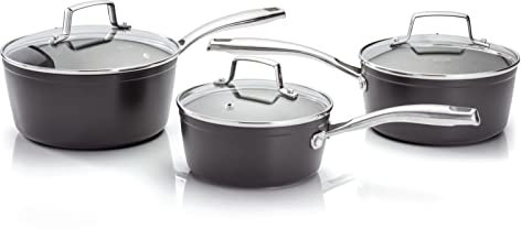 Stellar Rocktanium 3 Piece Set of Non-Stick Pans, Induction Ready, 16cm, 18cm & 20cm Saucepans with Glass Lids, Dishwasher Safe, Rock Hard QuanTanium Non-Stick