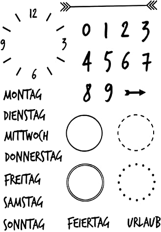 Clear Stamps Wochentage & Zahlen, 26-teilig