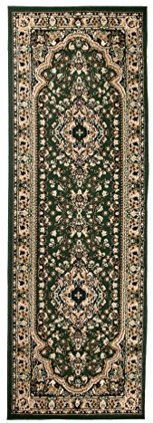 Carpeto Teppich Flur 100x300cm Grün Klassisch Traditionell Weich Kurzflor | Teppich für Eingangsbereich Büro Küche Wohnzimmer Schlafzimmer Pflegeleicht Tierfreundlich Allergikerfreundlich Synthetisch
