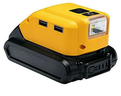 JANRI Adapter compatible with Dewalt 18V XR Lithium Ion Battery DCB183 DCB184, DC Port & LED Work Light &Dual USB Charger,Power Source,Power Supply Compatible with Dewalt DCB090 DCB091