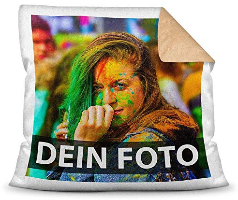 Tassendruck Foto-Kissen Selbst gestalten (40 x 40 cm) - mit Foto individuell Bedruckt/Rückseite Beige/Personalisierte Geschenk-Idee/Deko-Kissen/Kopf-Kissen inkl. Füllung