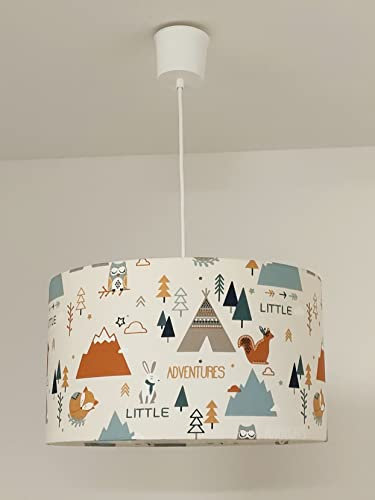 Lustre suspension abat-jour motifs nature tipis aventures renard lapin Luminaire diamètre personnalisé idée cadeau anniversaire noël chambre enfant bébé
