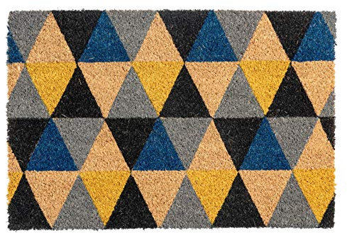 Nicola Spring Coir Door Mat - 60 x 40cm - Geometric - Pack of 1 - Decorative Indoor Front Door Floor Mat Entry Dirt Trapper Rug Outdoor Boot Scraper Non Slip Backing Doormat