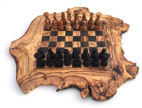 Scacchi rustici, scacchiera, taglia L, con scacchi, legno d'ulivo, fatto a mano