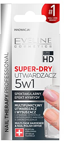 Eveline Cosmetics Nageltherapie Professioneller Super-Dry 5-in-1 Multifunktionaler Härter und Trockner mit Süßmandelöl - Vegan, UV-Schutz, 12ml