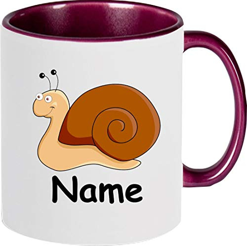 Shirtinstyle Kindertasse, Teetasse, Tasse, Schnecke mit Wunschnamen, Wunschtext, Spruch, Kinder, Tiere, Natur, Farbe violett