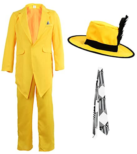 Adult Yellow Suit Costume Masked Man 1980's - Perfect For Fancy Dress Events - Small