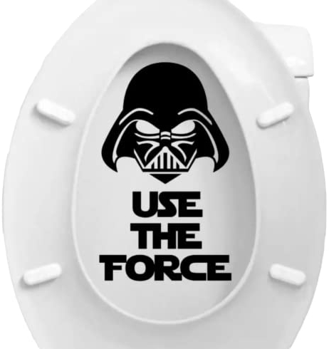 Aufkleber für Klodeckel Innenseite - Use The Force - Darth Vader - wasserfeste Transferfolie Vinyl Sticker als Dekoration und lustiges Geschenk 15x25 cm in schwarz