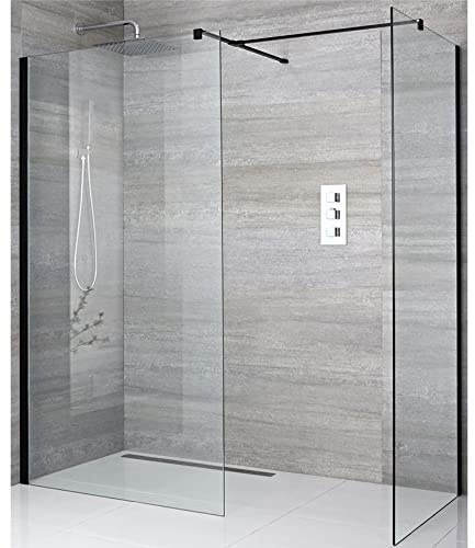 MILANO Black Corner Shower Enclosure 1200mm 900mm Screens 400mm Tile Drain | Toughened Glass Panels. Aluminium Profile. Contemporary Style. Framed Design. Corner Installation. Tile Insert Drain.