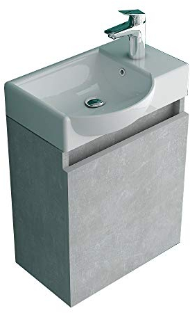 Alpenberger Gäste WC Waschbecken mit Unterschrank | Kleines Badmöbel 45 cm Breit | Waschtisch mit Waschbeckenunterschrank (Cement, Waschbecken - Linke Seite)